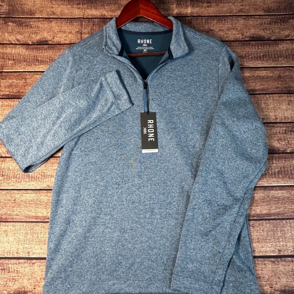 Rhone Commuter Quarter Zip Pullover Blue Heather Mens Small NEW